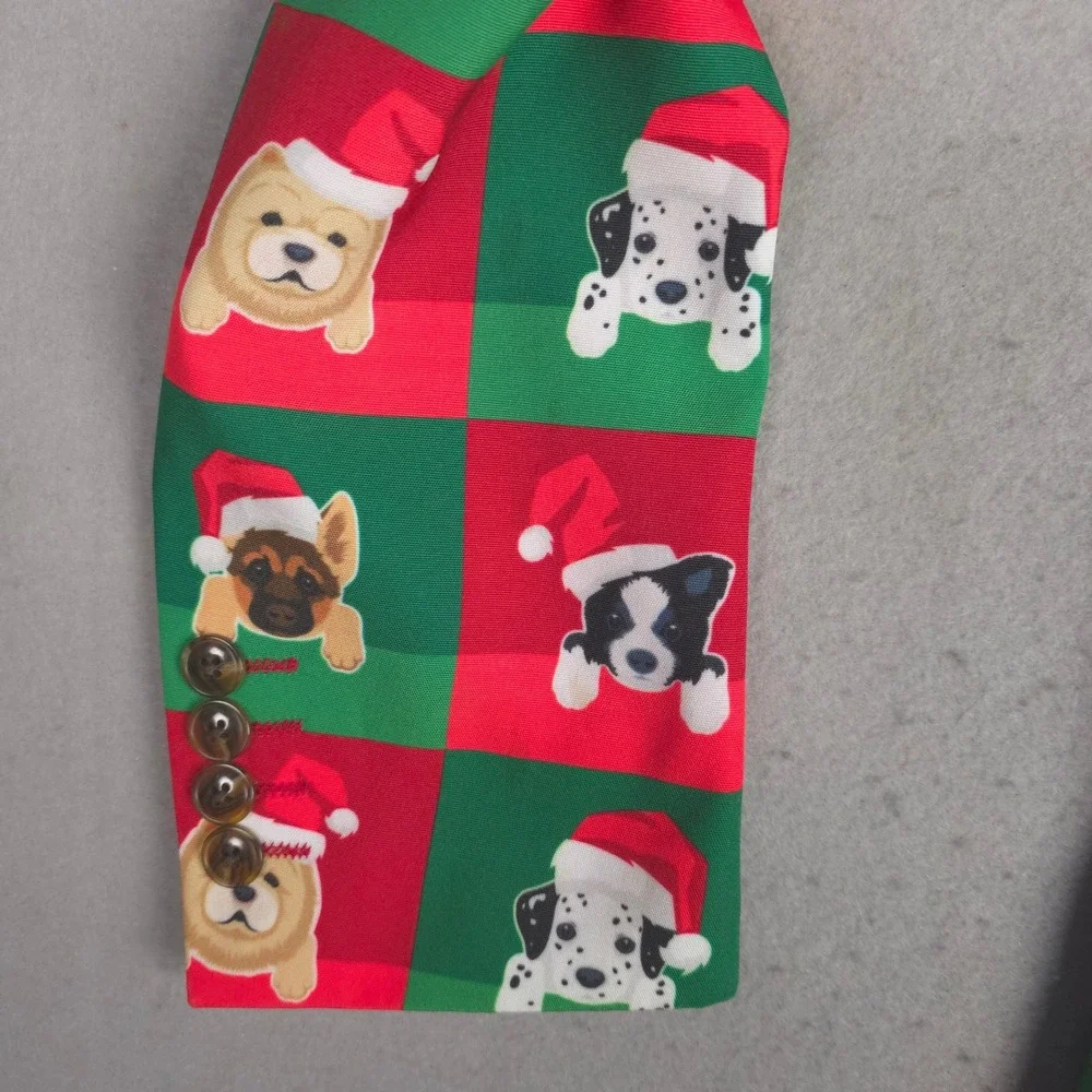 Shinesty Mens Holiday Dog Blazer Red Green Christmas Santa Hat Jacket Size 36‎